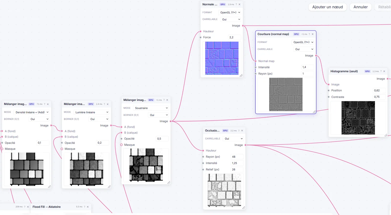 Un graphe de nœuds d'image : pavage, flood fill, normales, occlusion et histogramme